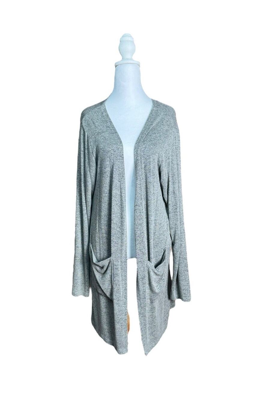 Zyia Active Heather Gray Open Front Cardigan Sz M Cozy Loungewear Drape Pockets